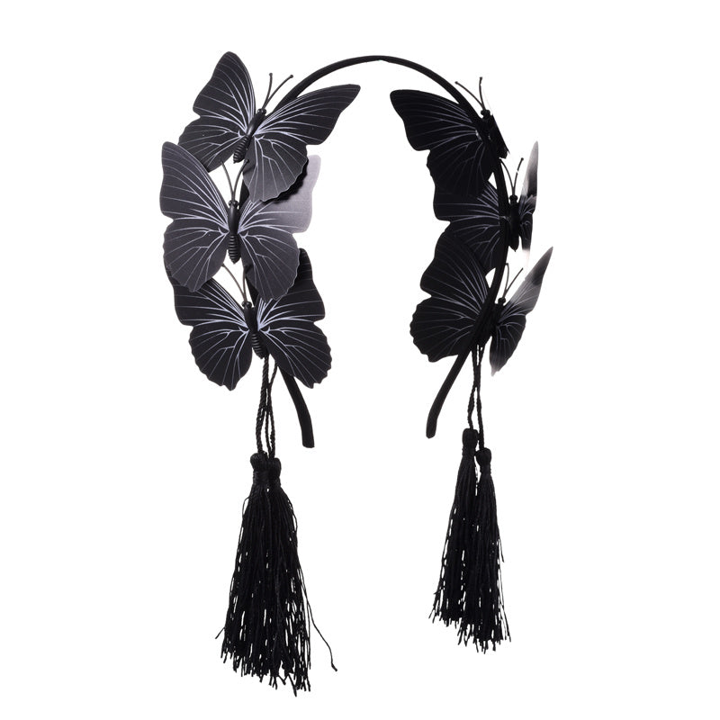 NOIRÉ | Gothic Tassel Headband (Black Butterfly + Elegant Design)