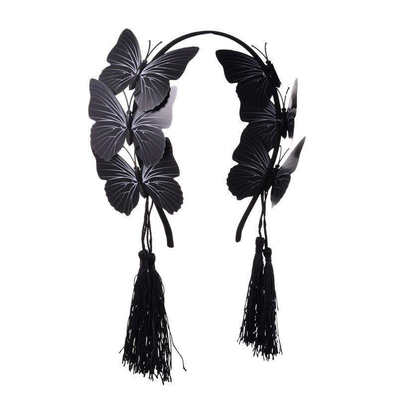 NOIRÉ | Gothic Tassel Headband (Black Butterfly + Elegant Design)
