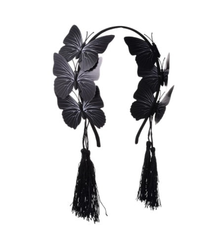 NOIRÉ | Gothic Tassel Headband (Black Butterfly + Elegant Design)