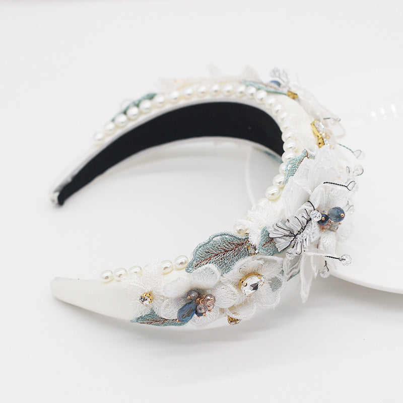 NÉRINE | Party Headpiece (Pearls + Crystals + Lace)